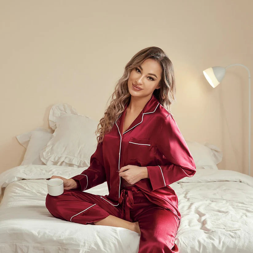 SILK NIGHT SUIT - MAROON