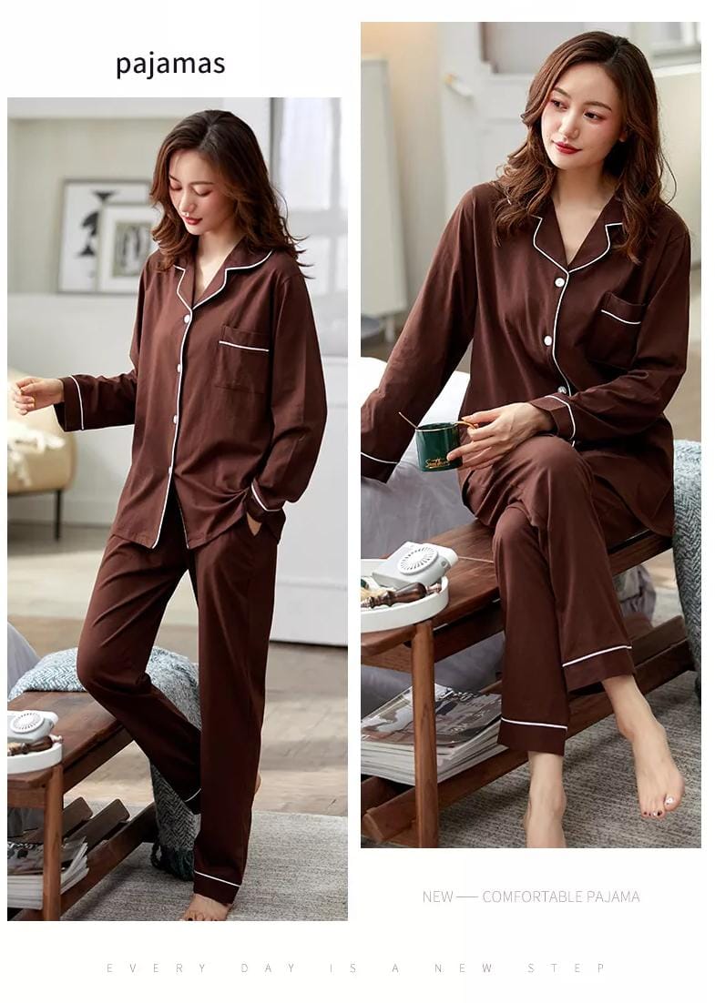 SILK NIGHT SUIT - DARK BROWN