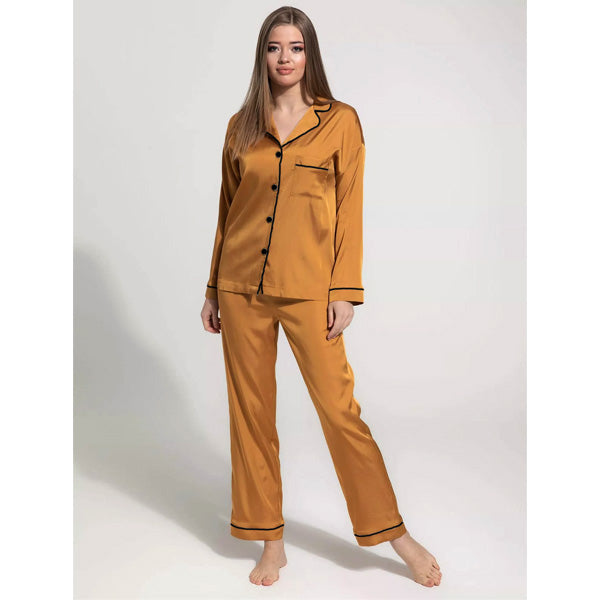 SILK NIGHT SUIT - CAMEL BROWN