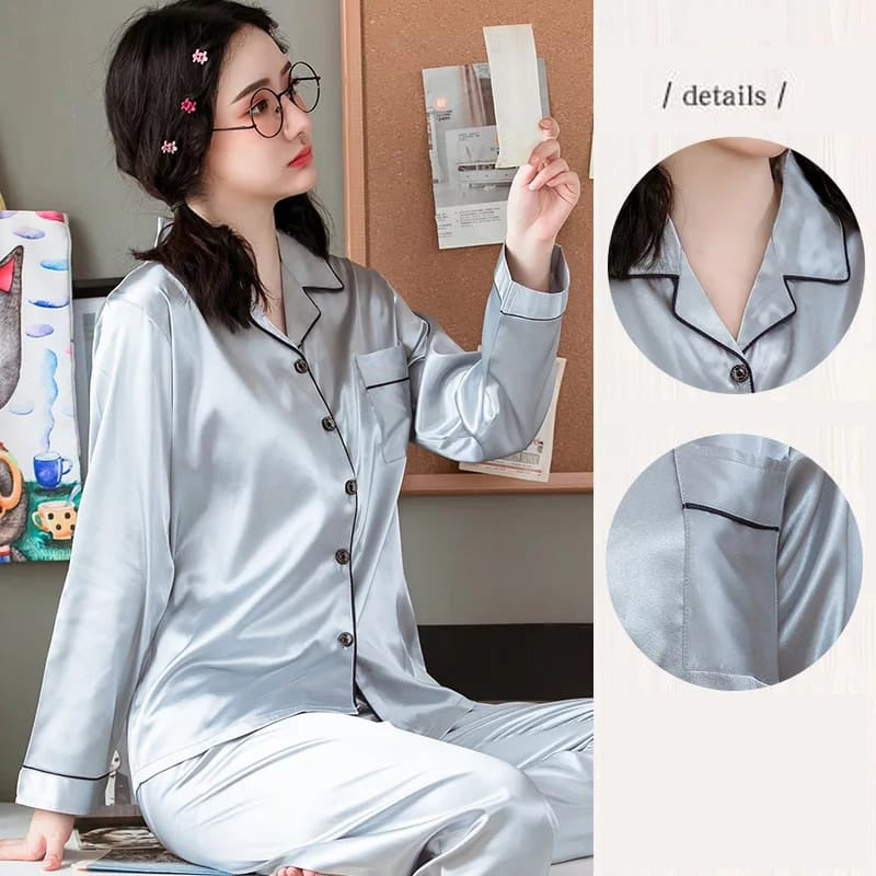 SILK NIGHT SUIT - Grey