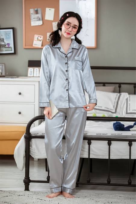 SILK NIGHT SUIT - Grey