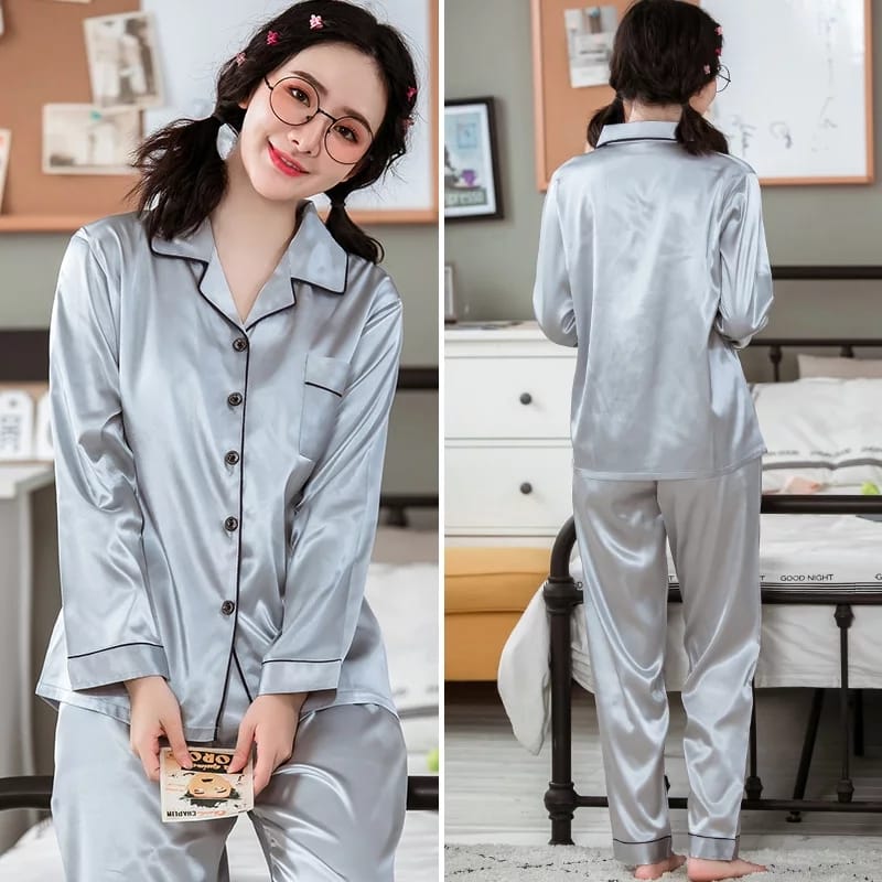 SILK NIGHT SUIT - Grey