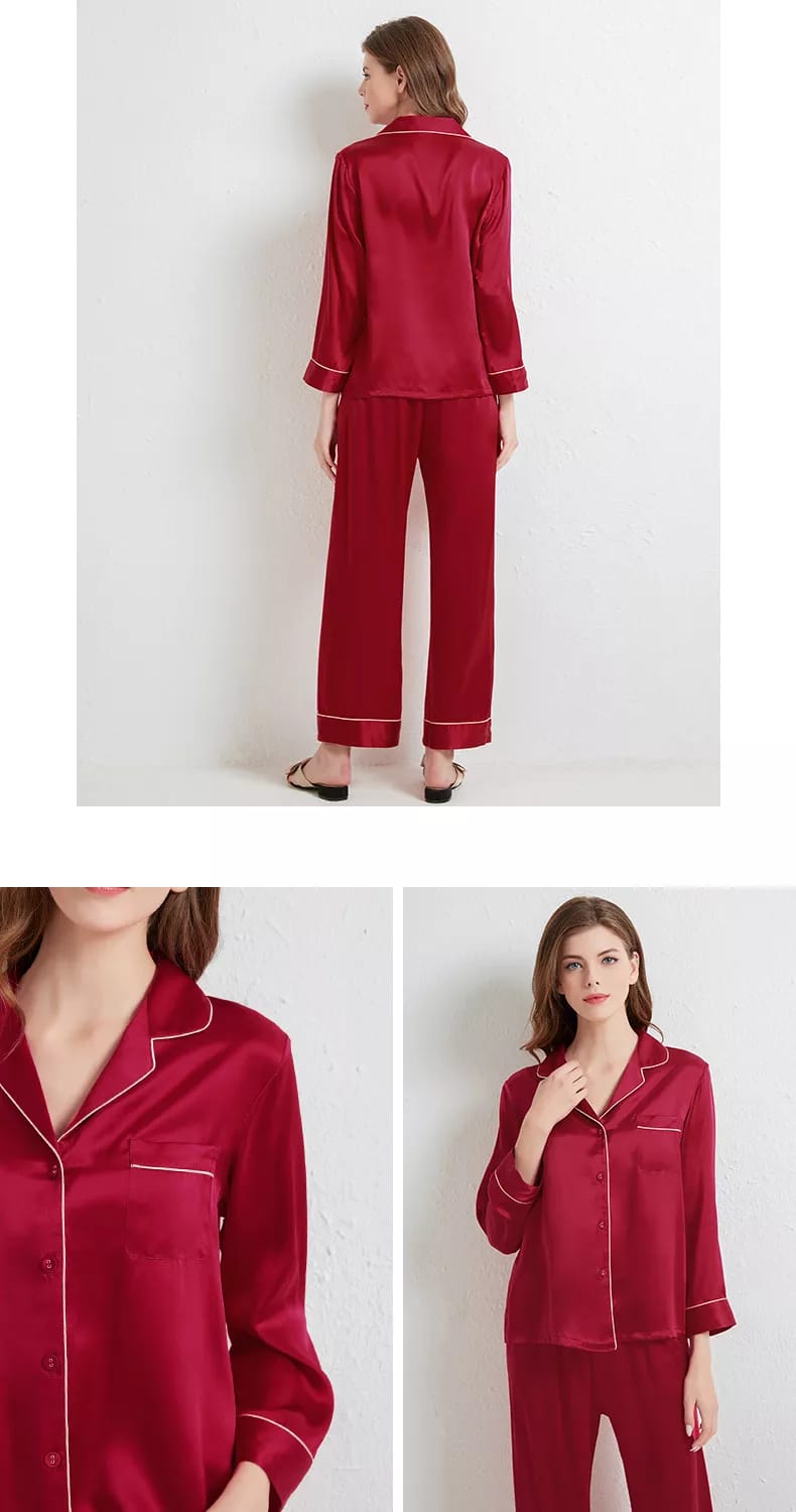 SILK NIGHT SUIT - RED WINE