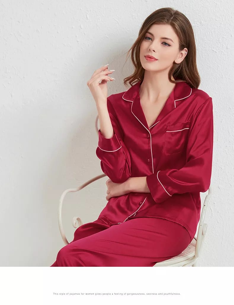 SILK NIGHT SUIT - RED WINE