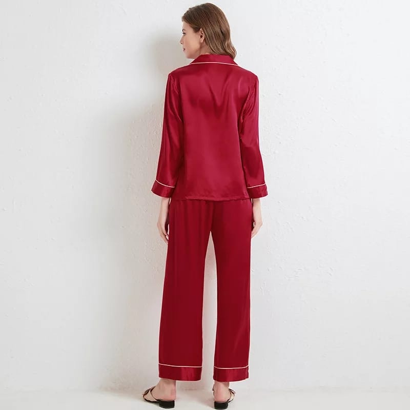 SILK NIGHT SUIT - RED WINE